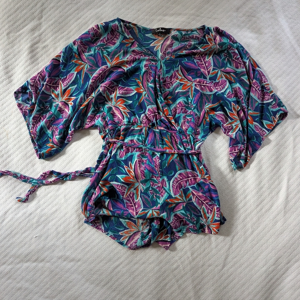 Lulus Romper Size Large Tropical Print Jewel Tone